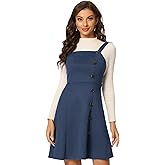 Allegra K Faux Suede Dress for Women's Button Above Knee A-Line Pinafore Overall Dress