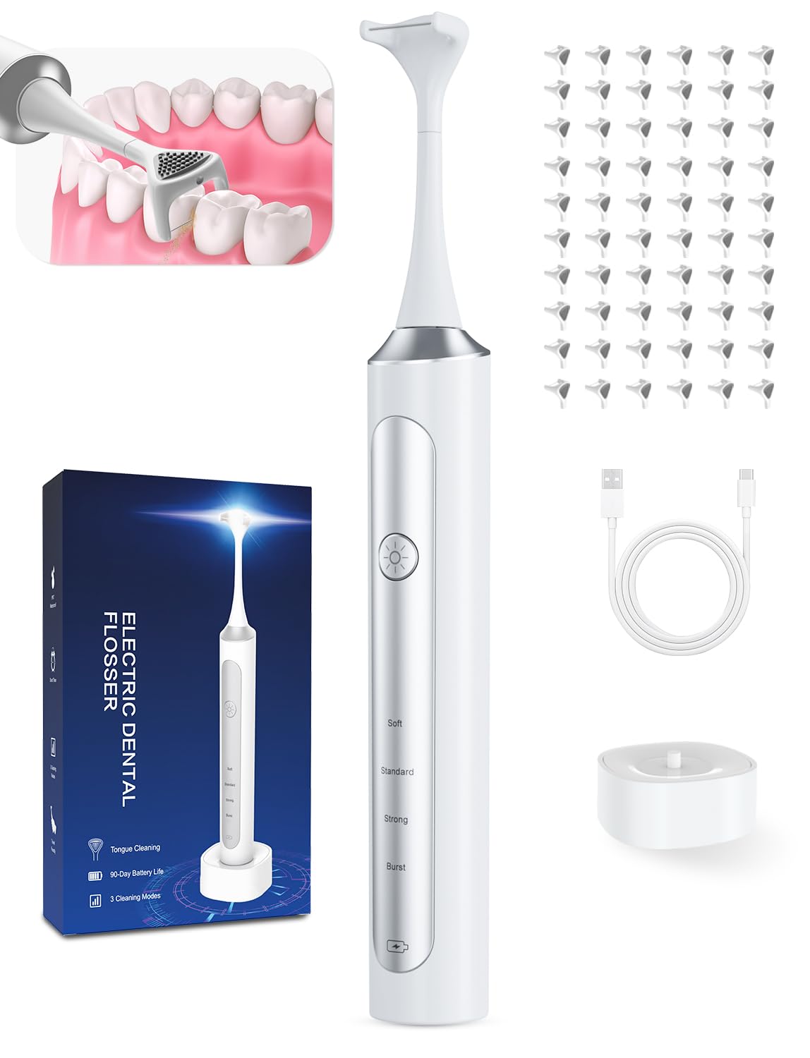 Photo 1 of *MISSING PARTS UNKNOWN*
Rechargeable Electric Flosser – 4-Speed Dental Flosser with 60 Heads & Tongue Cleaner – contactless Charging Base for Adults & Kids – Dentist-Approved Gum Care & Water Flosser Alternative