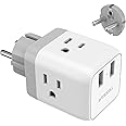 Schuko European Travel Plug Adapter, TESSAN France Germany Power Adapter with 2 USB 3 American Outlets, Type E/F Plug Adapter