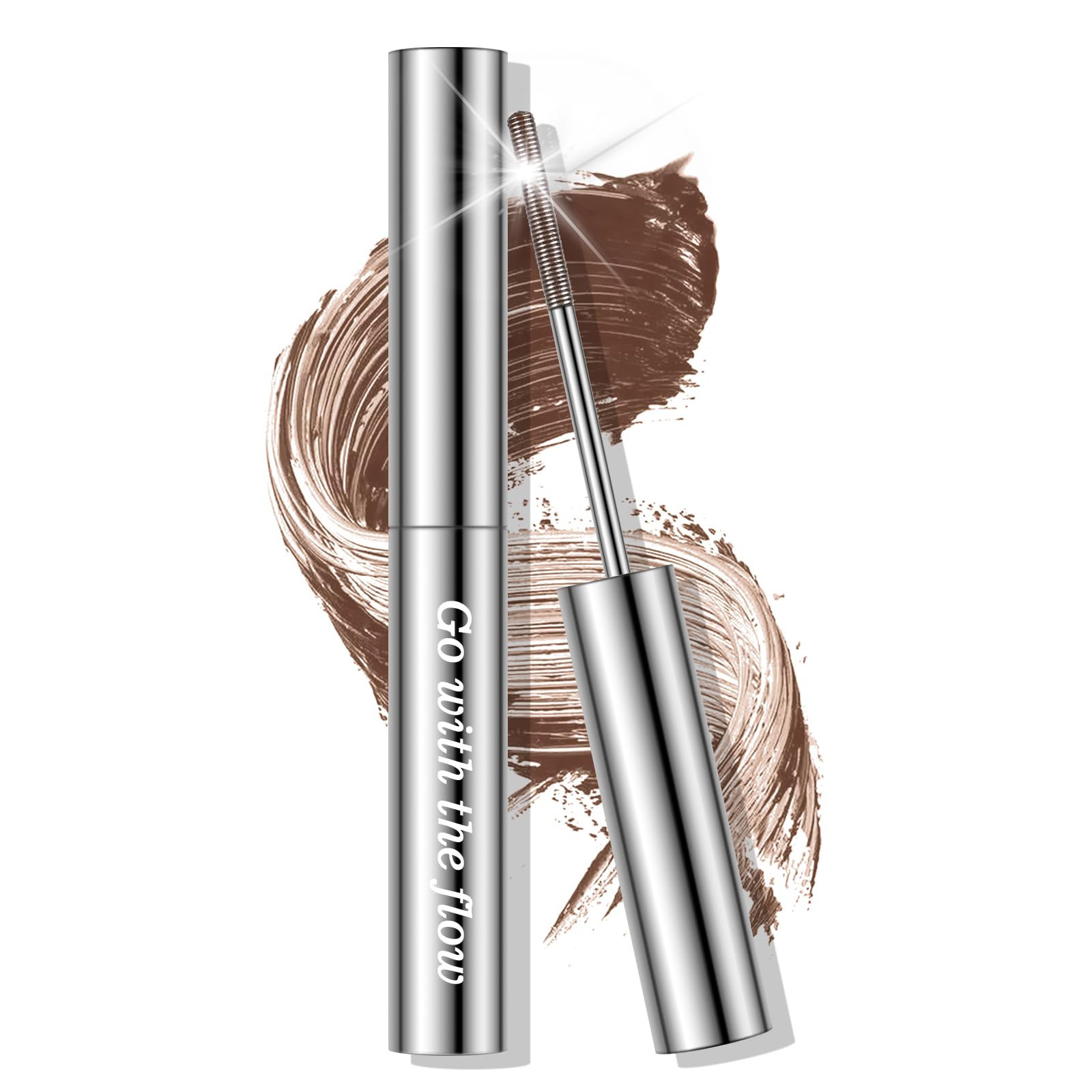 KYDA Washable Metal Mascara, Black Brown Extra Slim Super Curling Voluming Eyelash, Bristleless Metal Mascara Brush, Lasting No Flaking Pigment