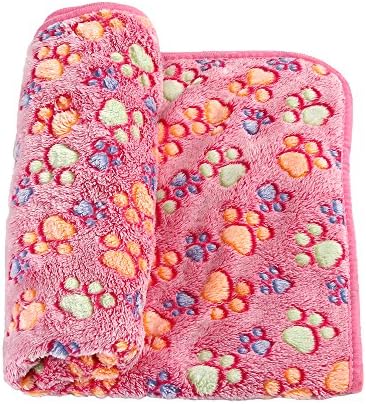 Pet Blanket Washable Cat Dog Blanket Bed Soft Warm Sleep Mat Pad Paw Print Cushion Pink L