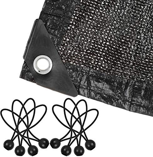Joylifeboard 90% Sunblock Shade Cloth Net Black Shade Mesh Tarp with Grommets 10ft X 10ft UV Resistant Net Shade Fabric for Plants Garden Greenhouse or Swimming Pool,with 12pcs Ball Bungees,Black