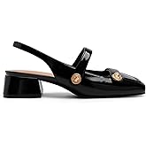 Slingback Mary Jane Heels for Women Low Block Heel Closed Square Toe Pump Shoes Heels Classic Daily Office Dressy Shoes
