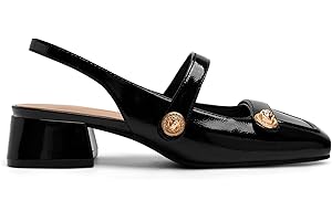 ADOROSE Slingback Mary Jane Heels for Women Low Block Heel Closed Square Toe Pump Shoes Heels Classic Daily Office Dressy Shoes