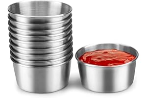 Huakaile 10 Pieces Stainless Steel Sauce Cups, 2.7 Oz/80 ml Metal Ramekins Dipping Bowls, Small Reusable Condiment Dish Conta