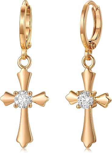 Amazon Com Dangle Cross Earrings For Men Women Girls Kids 14k