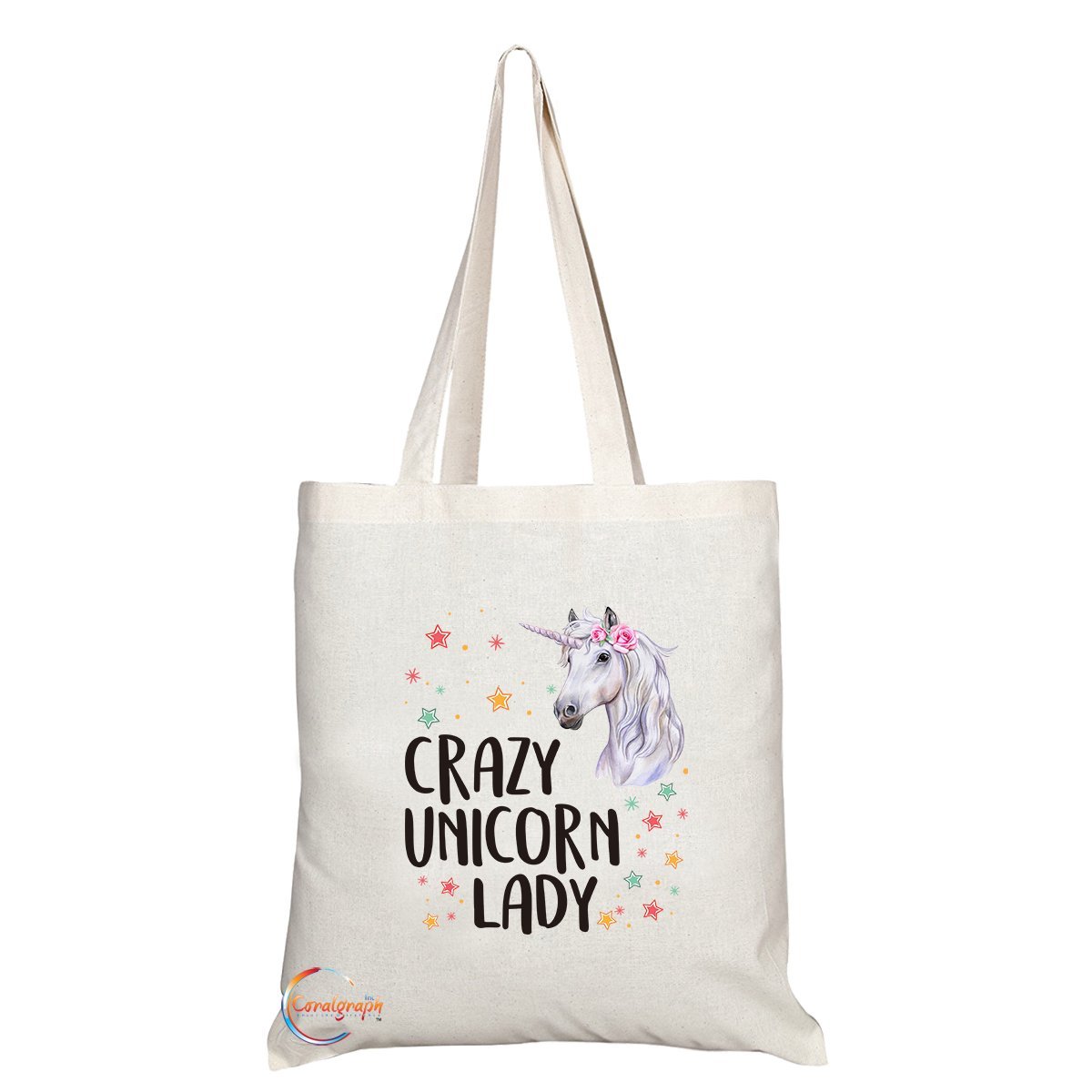 Coralgraph Inc TB323 Crazy Unicorn Lady Novelty Present Gift Printed Eco-Friendly Stylish Long Handled Tote Shoulder Bag