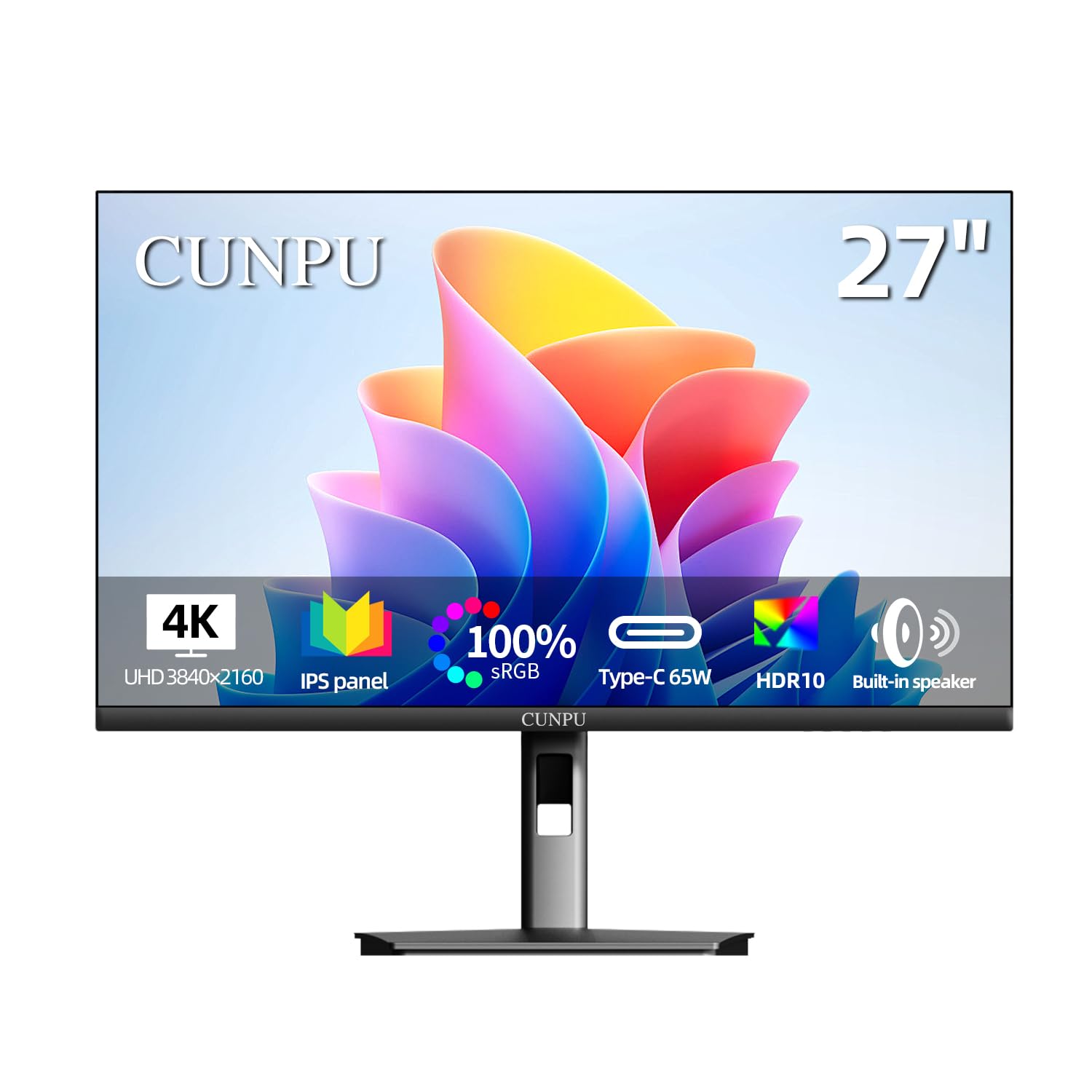 Photo 1 of CUNPU 27 Inch 4K IPS Monitor, UHD Untra-Slim Bezel Monitor, 65w USB Type-C Port Connectivity, for Home Office Creators, 99% DCI-P3, Height/Swivel/Tilt/Pivot Adjustable, Built-in Speaker, DP/HDMI