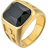YL Men's Gemstone Cross Rings Titanium Steel Square Signet Rings Wedding Statement Band Vintage Jewelry
