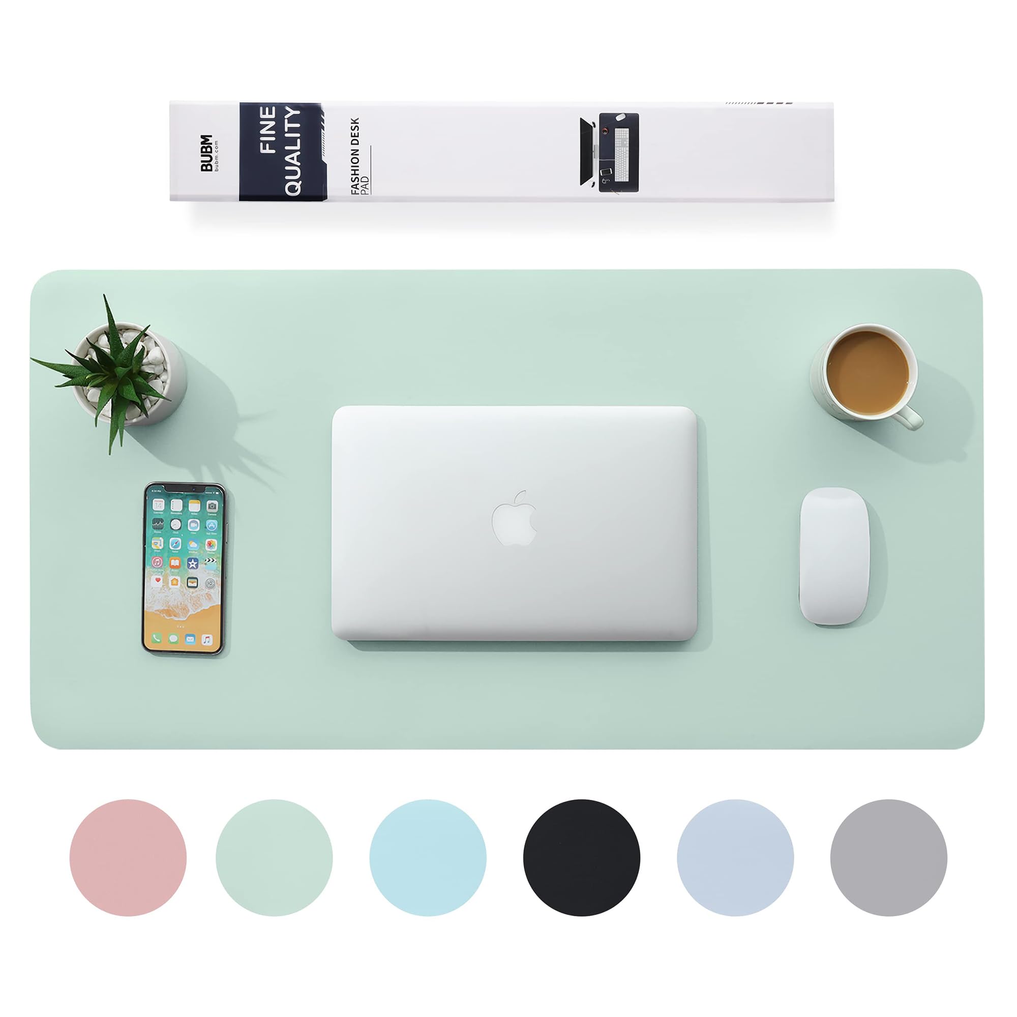 BUBM Desk Mat, Office Desk Pad,PU Leather Desk Blotter (90x43cm) Laptop Desk Mat Waterproof Desk Writing Pad for Office and Home-Green