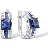 Santuzza Sterling Silver Blue Square Solitaire Earrings Blue Glass Blue Nano Cubic Zirconia Dangle Earrings for Women