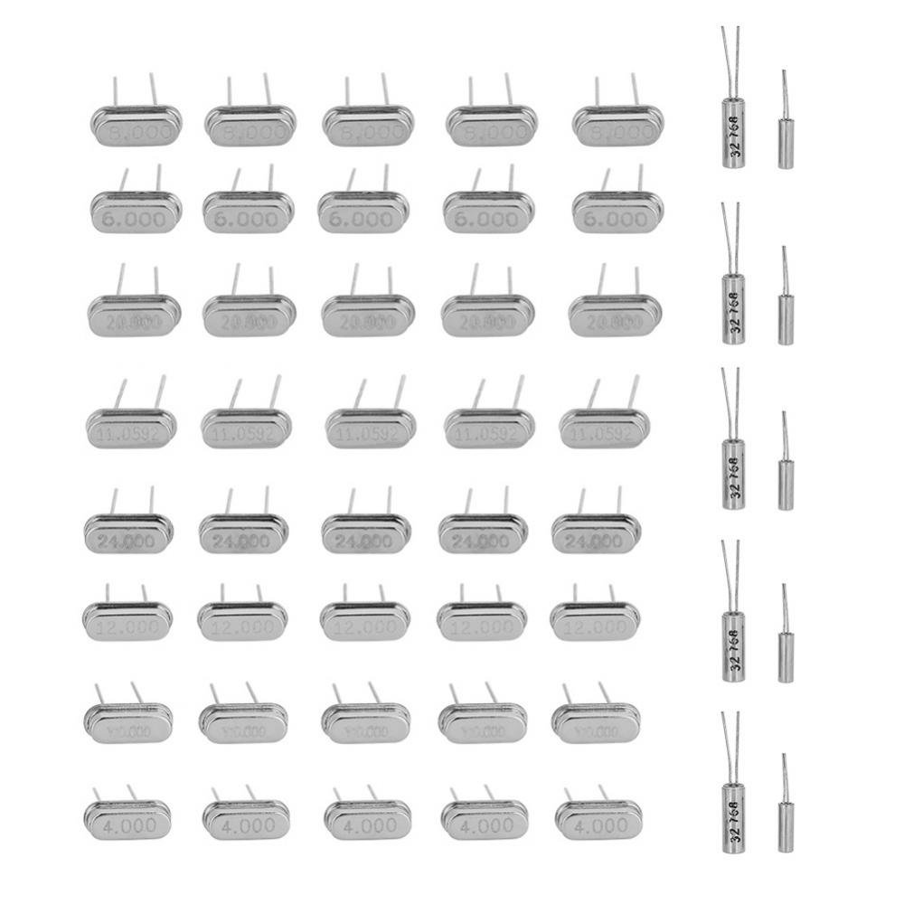 Hilitand 50 Pcs Quartz Crystal Oscillator, Crystal Resonators Oscillator Assortment Kit Assorted Set DIY 10Value 32.768KHz -24MHz