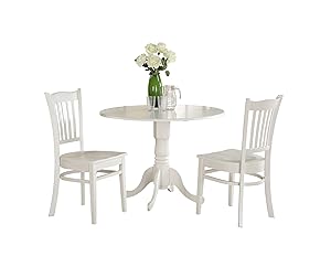 East West Furniture DLGR3-WHI-W 3-Piece Kitchen Table Set, Linen White Finish