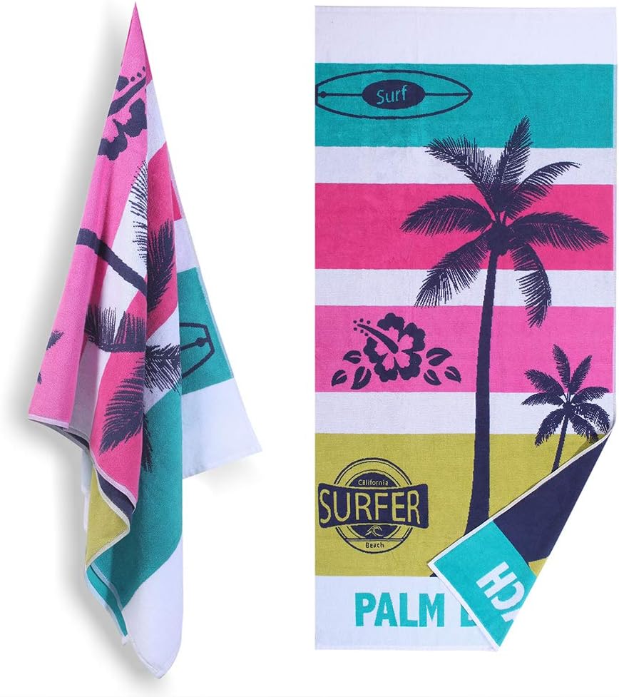 Plush Thick Oversized Beach Towel - Palm Tree Hawaii Flower Combed Cotton 32 x 66 Inch Large Pool Towel, Cabana Swimming Towel (2 Pack)