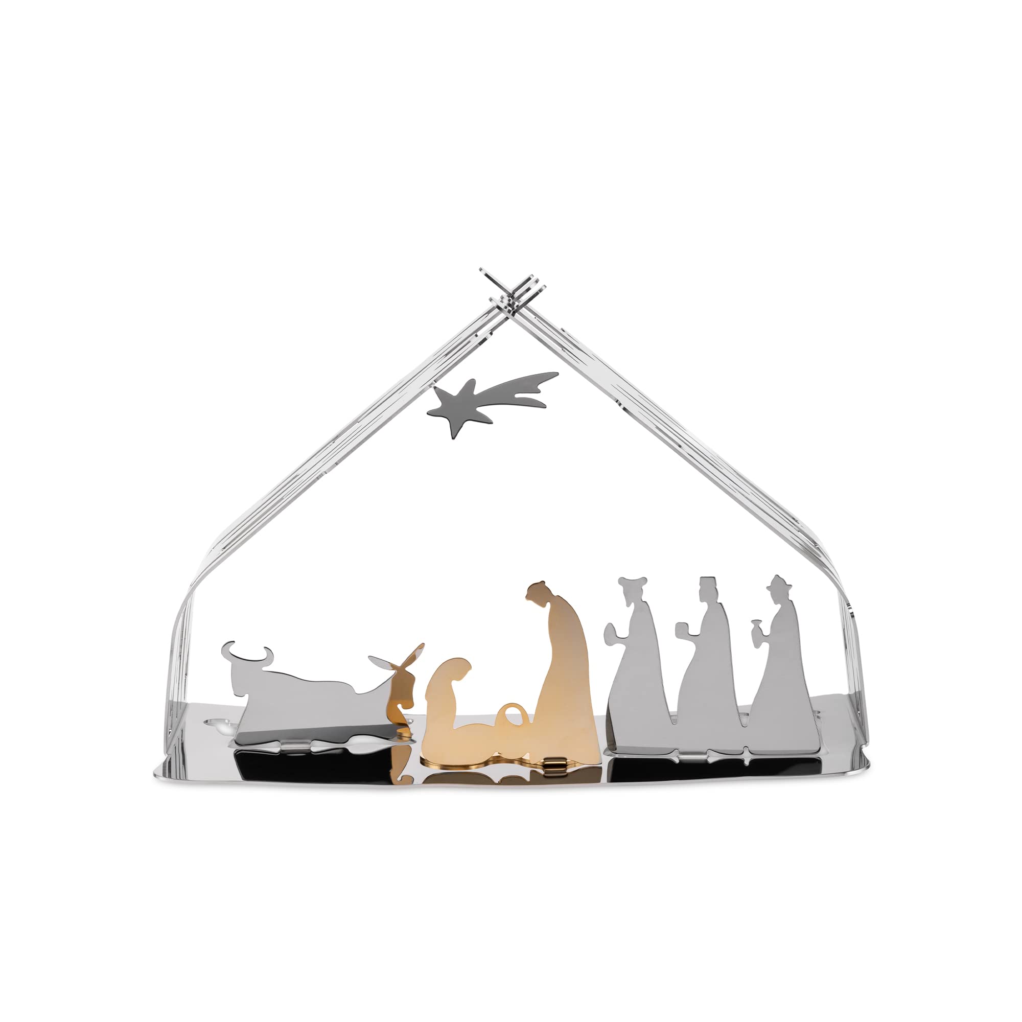 Alessi BM09 Bark Crib, Christmas crib in 18/10 stainless steel and gold plated steel.