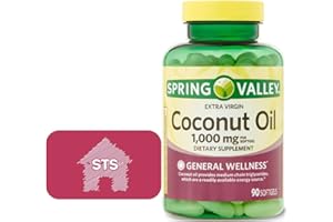 STS HOME Spring Valley Extra Virgin Coconut Oil, Softgel Capsule, 1,000 mg, 90 Count + STS Sticker.