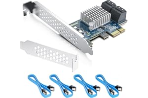 10Gtek PCIe SATA Card 4 Port with 4 SATA Cables and Low Profile Bracket, 6Gbps SATA3.0 Controller PCI Express Expansion Card,