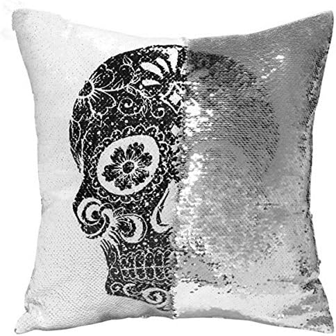Cushion Glitter Sequins Pillow Case Cafe Home Cushion Cover (silver skull)