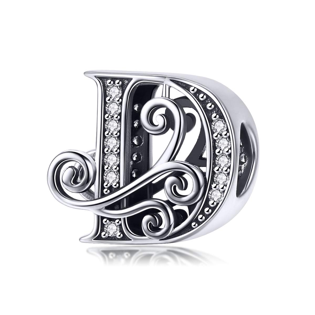 Lorrifal Solid 925 Sterling Silver Initial D Letter Charm A-Z Bead for Pandora European Bracelets Necklace Women Jewelry Gift
