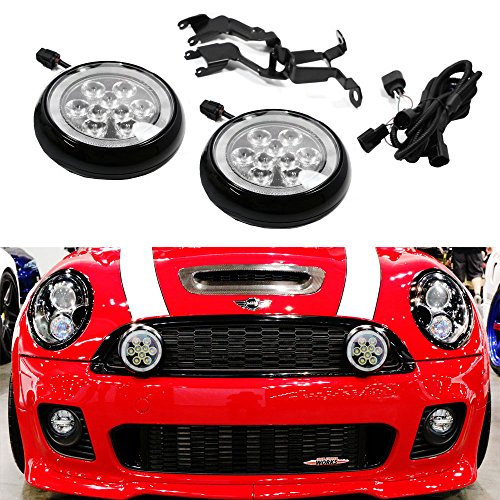 iJDMTOY Black Finish LED Rally Driving Lights with Halo Ring LED Daytime Running Lamp Assembly For MINI Cooper