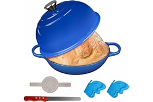 NBYTLT 10.4" Bread Oven with Cloche Lid, 5QT Cast Iron Bread Dutch Oven with Set of 2 Pot Holders and 8-Inch Bread Knife for 
