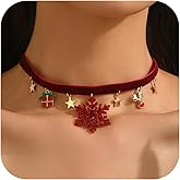 Nojess Red Velvet Choker Necklace Xmas Velvet Reindeer Xmas Gift Snowflake Pendant Necklaces Heart Choker Necklaces Christmas Party Costume Accessories