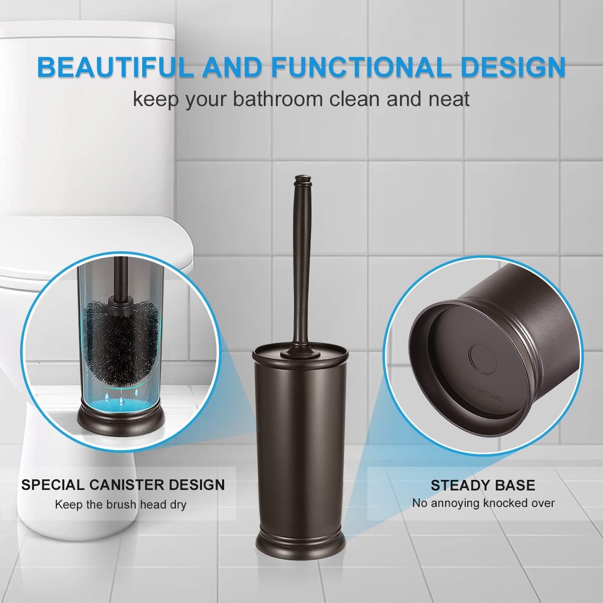 Homemaxs Toilet Brush and Holder 2 Pack 【2021 Upgraded】 Deep Cleaning Toilet Bowl Brush Set Ergonomic, Sturdy Bathroom Accessories Plastic: Home & Kitchen