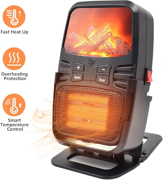 LETOUR Mini Fan Heater with Flame Effect, Portable Desktop/Wall Heater
