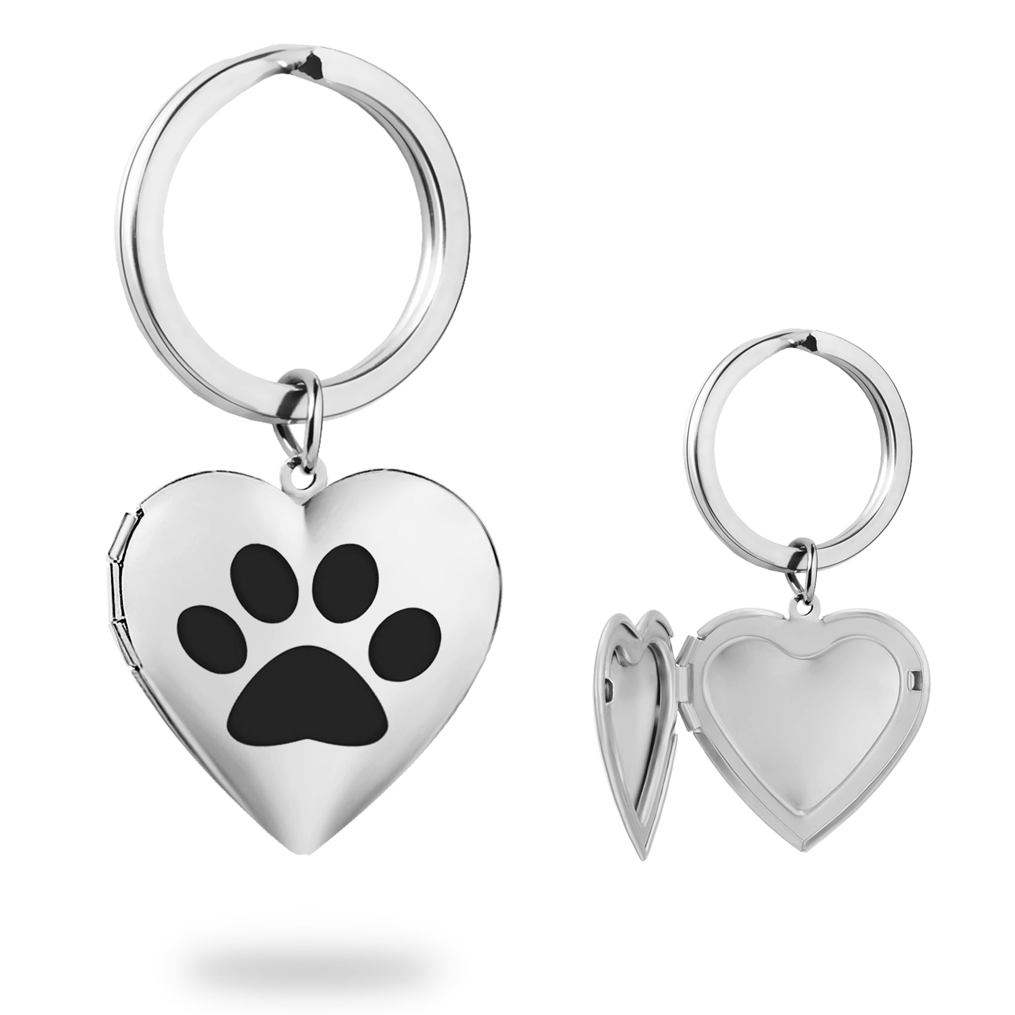 PHOCKSIN Silver Heart Photo Locket Keyrings Dog Paw Print Lockets that Holds Pictures Key Ring for Picture Gifts for Mothers Day — image 1