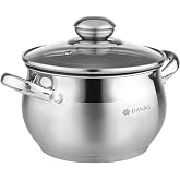 Daniks Classic 2 Quart Stainless Steel Stock Pot with Glass Lid, Tri-Ply Bottom for Even Heating, Induction Compatible, Dishwasher Safe