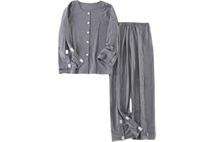KUMUROETA Long-Sleeved Pajamas,Tear Away Bedridden Clothes,Suitable for Postoperative Care,Grey