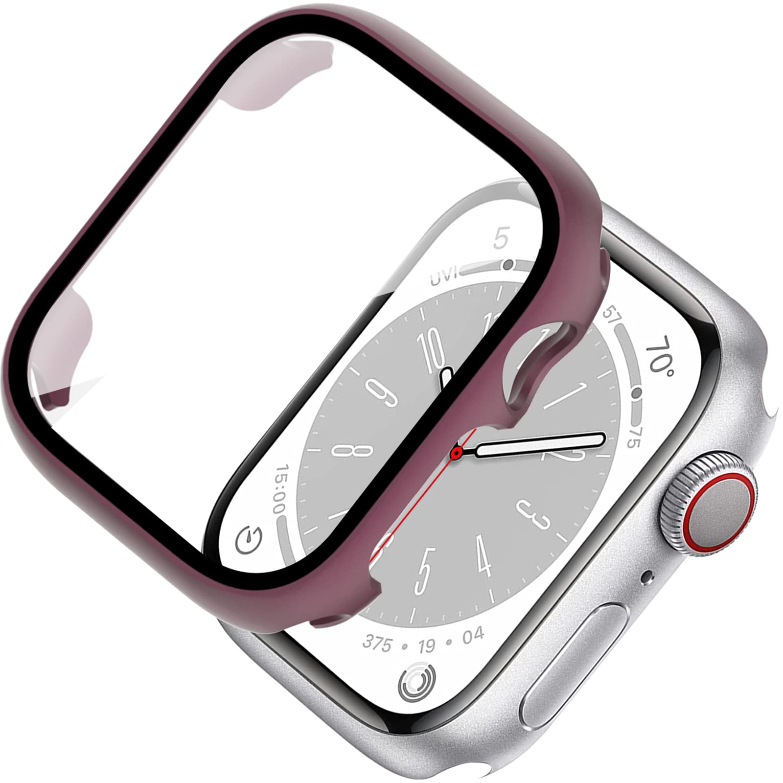 Miimall Case Compatible with Apple Watch Series 9/8/7 41mm Tempered Glass Screen Protector, Ultra-Thin Hard PC Shockproof All-Around Bumper Shell Protective Cover for Apple Watch 41mm-Red