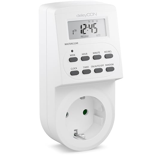 deleyCON Digitale Zeitschaltuhr mit LCD Display Wochenzeitschaltuhr Zeitschalter Schaltuhr Timer 10 Schaltprogramme 1 Minuten