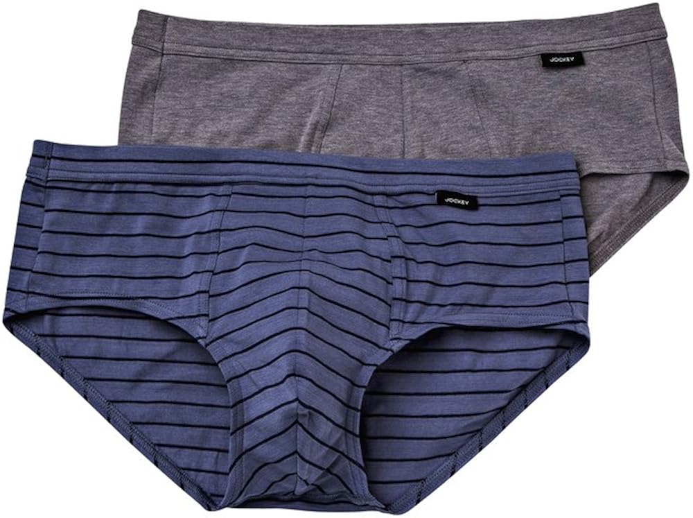 Jockey Men's Underwear LowRise Cotton Stretch Brief 2 Pack, Grey Heather/Luke Stripe, M