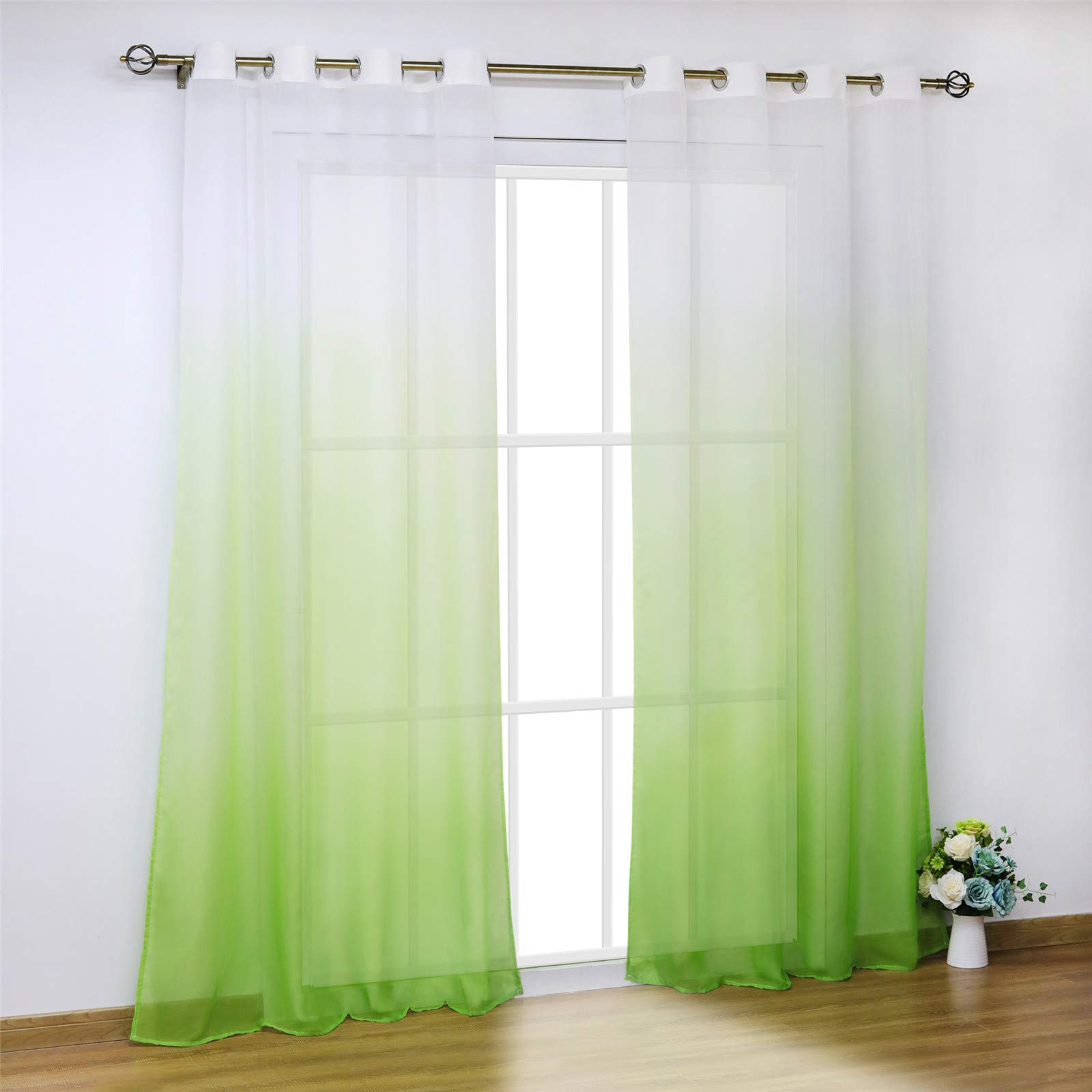 SCHOAL Curtains with Eyelets Transparent Voile Window Curtain Modern Colour Gradient 1 Piece W x H 140 x 145 cm Green