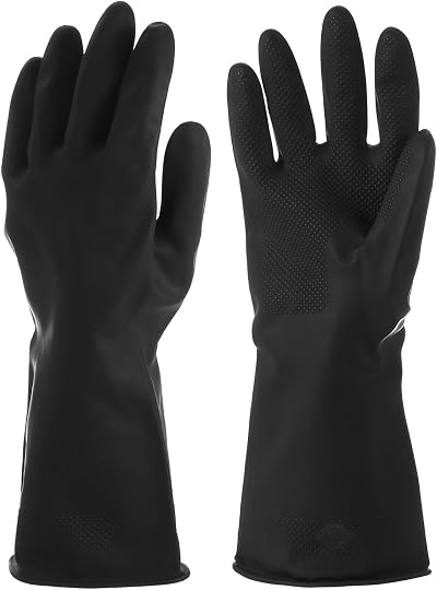 sourcing map Black Latex Chemical Resistant Industrial Gloves X-Large Anti-Slip