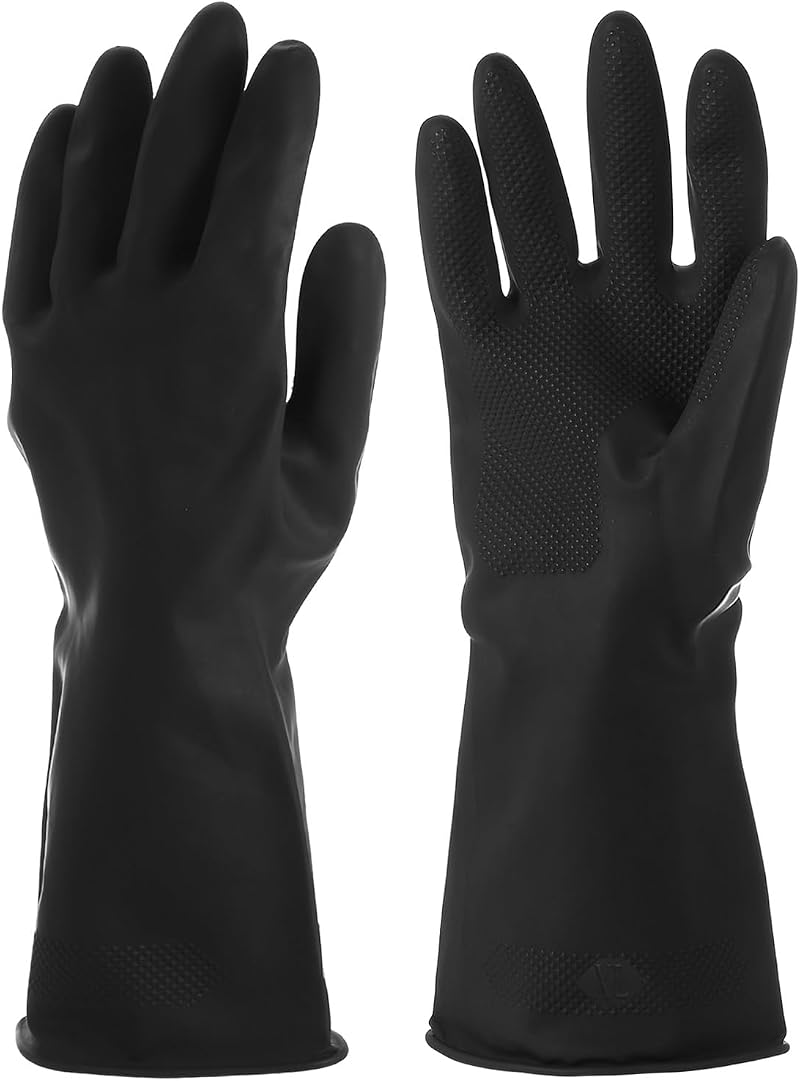 sourcing map Black Latex Chemical Resistant Industrial Gloves X-Large Anti-Slip
