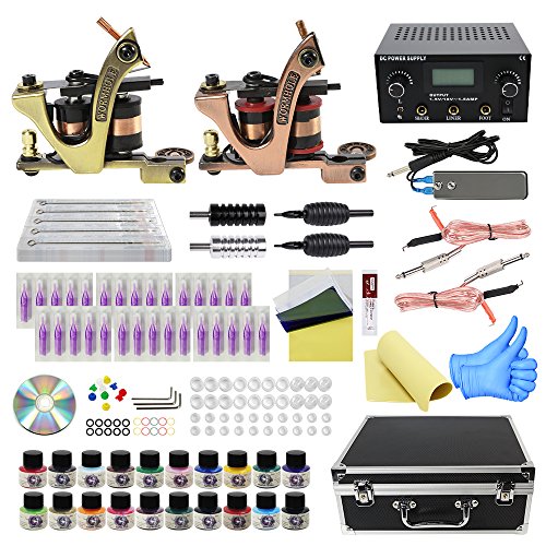 Wormhole Tattoo Complete Tattoo Kit with Case Tattoo Power Supply Kit 20 Tattoo Inks 30 Tattoo Needles 2 Pro Tattoo Machine Kit Tattoo Supplies Tattoo Kit for Beginners TK1000022