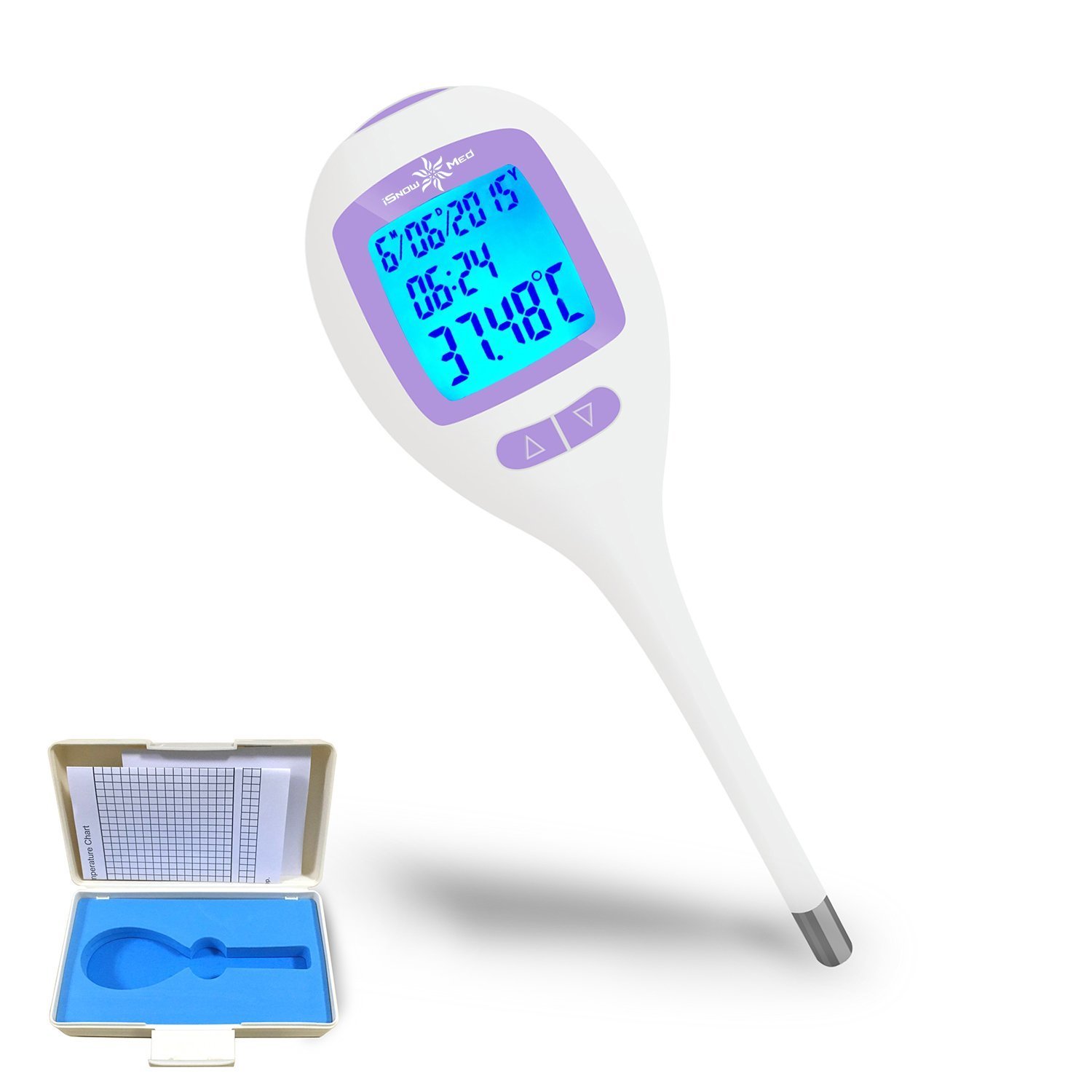 High accuracy digital basal thermometer to measure BBT temperature, indicate the Ovulation Period, store 60 day's temperature data, Clock available to remind the same time to measure
