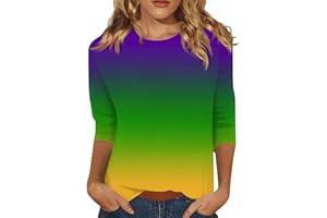 VEZAD Mardi Gras Outfit for Women,Mardi Gras Shirts for Women 2024 Trendy 3/4 Sleeve Tops Dressy Casual Going Out Blouse