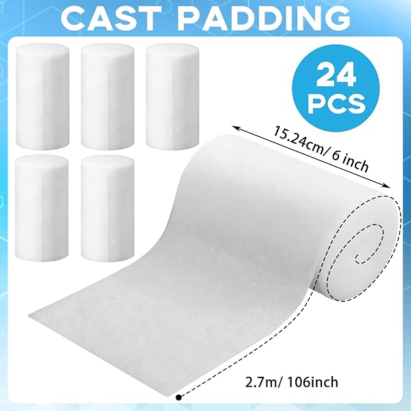 TREELA 24 ROLLS CAST PADDING INDIVIDUAL PACK UNDERCAST PADDING ROLL WRAP BANDAGE WITH PLASTER SOFT CLOTH FOR HALLOWEEN WRAP BANDAGE ART PROJECTS BODY CASTS MASK MAKING SUPPLIES (6 INCH X 8.9 FT)