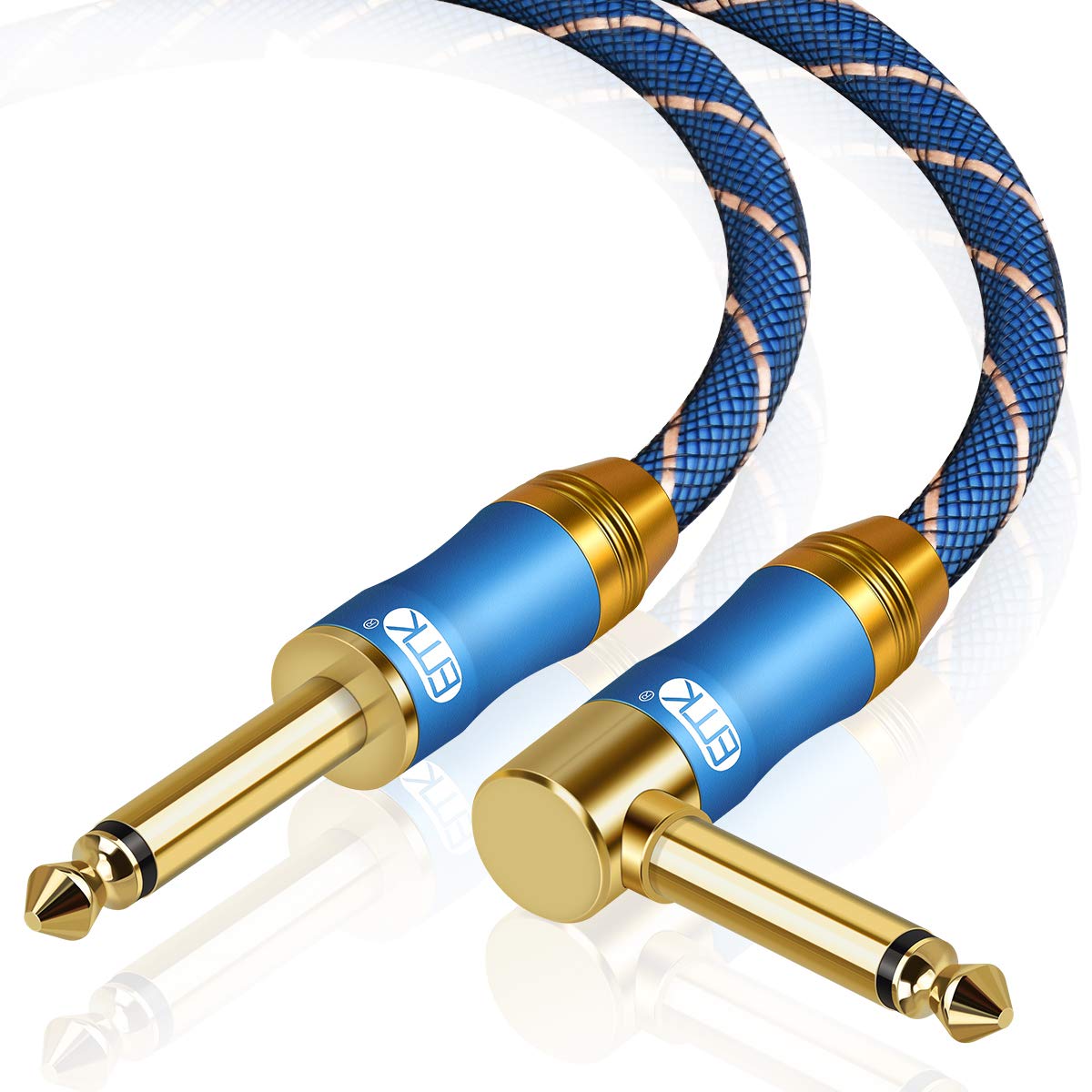 EMK Right Angle Guitar Cable TS Mono 6.35mm 1/4'' Audio Cord 6.35 Instrument Cable Nylon Braided Jack Straight Male to 90 Degree Jack Guitar lead for Electric Bass, Speaker, Amplifier, Keyboard (5m)
