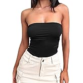 eoeoo Women's Strapless Tube Bodysuit Double Lined Slim Fit Backless Thong Bodysuits Tops