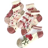 Flerivva Women Sheer Mesh Ankle Socks Thin Nylon Transparent Novelty Cat Floral Sock 5 Pack for Girls