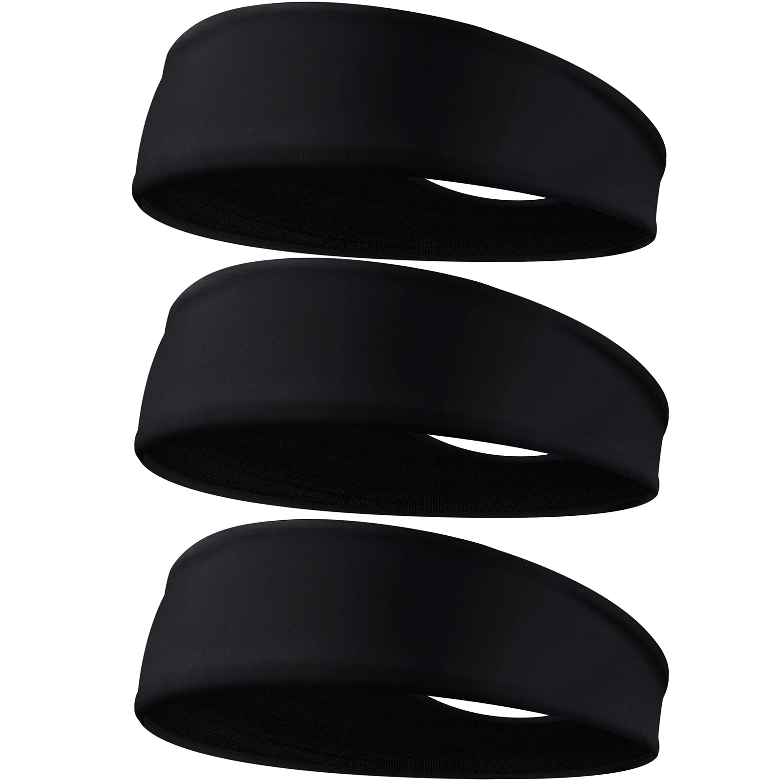 EasYoung Headbands for Men, 3-Pack Sweat Wicking Men's Headbands, Mens Sport Headbands for Running, Non-Slip, Breathable 02.Black/Black × 3