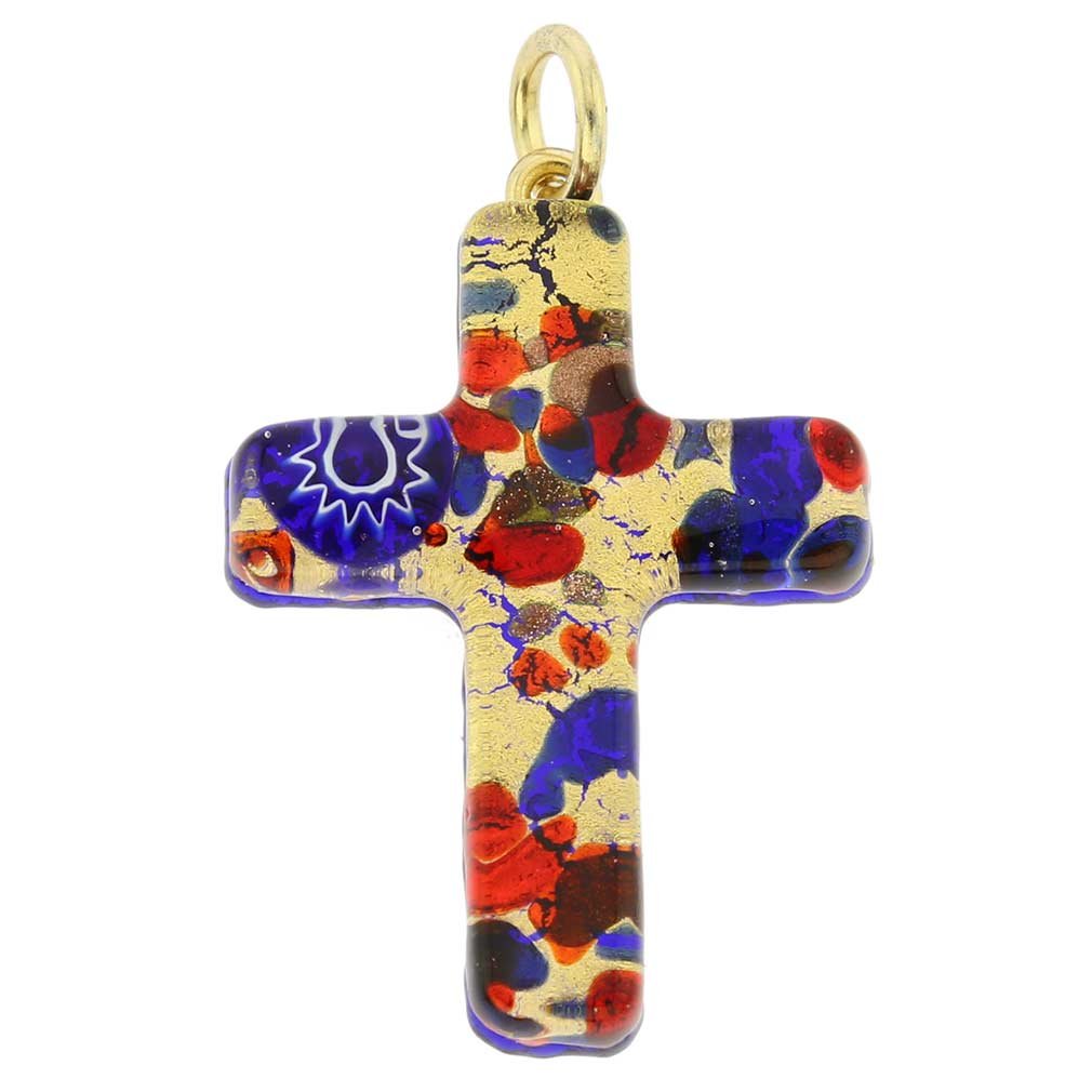 Glass Of Venice Murano Glass Venetian Reflections Cross Pendant - Blue Red