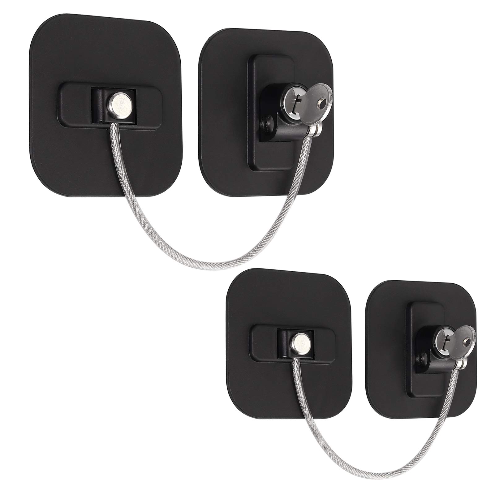 Kamtop 2 PCS Refrigerator Locks, Fridge Locks with Keys, Freezer Door Safety Lock Stainless Steel Cable Lock Cylinder Cabinet Cupboard Safety Limit Lock, Black