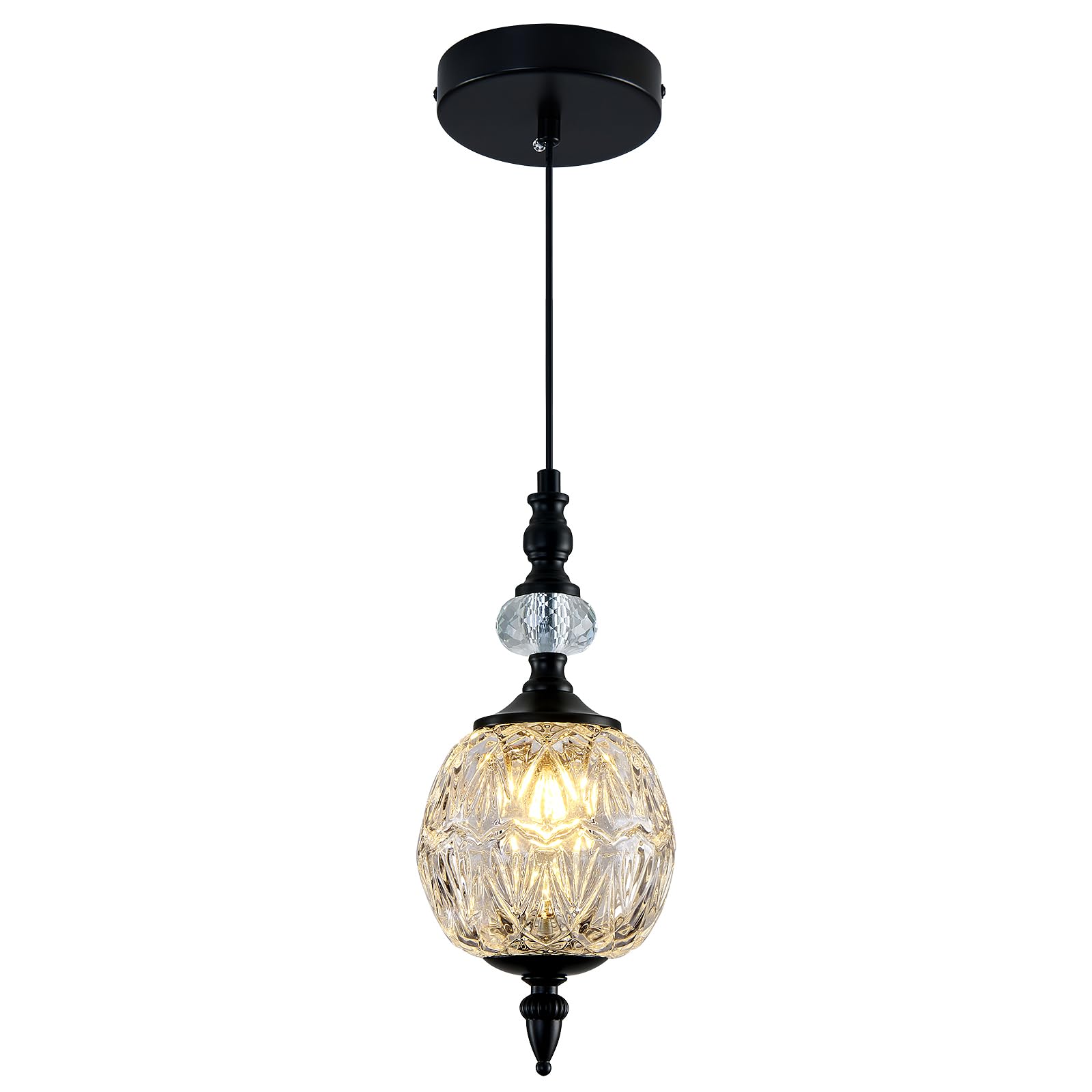 Photo 1 of Piepooye Vintage Glass Pendant Light Farmhouse Black Chandelier 4.72" Mini Adjustable Hanging Ceiling Light Fixture for Kitchen Island Dining Room Bedroom Foyer Entryway