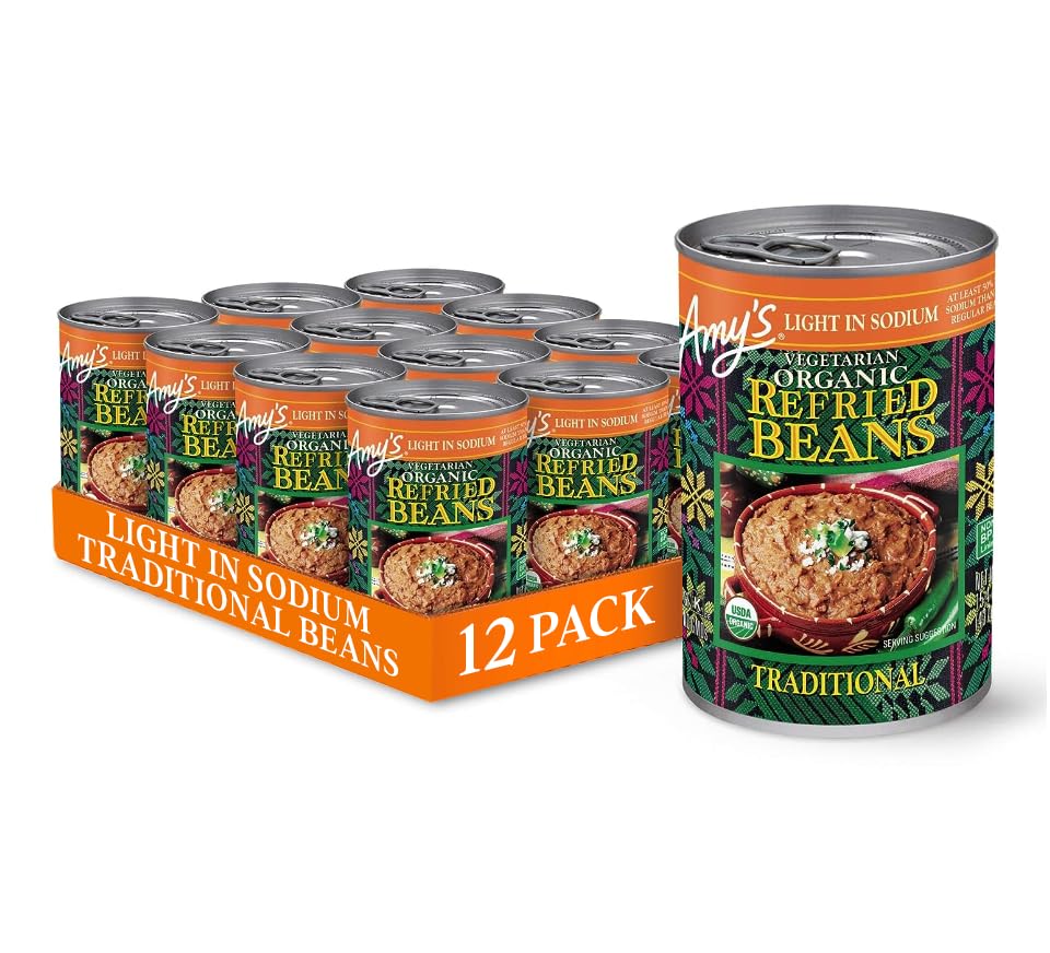 Amy's Organic Refried Beans Canned, Traditional Beans Light in Sodium