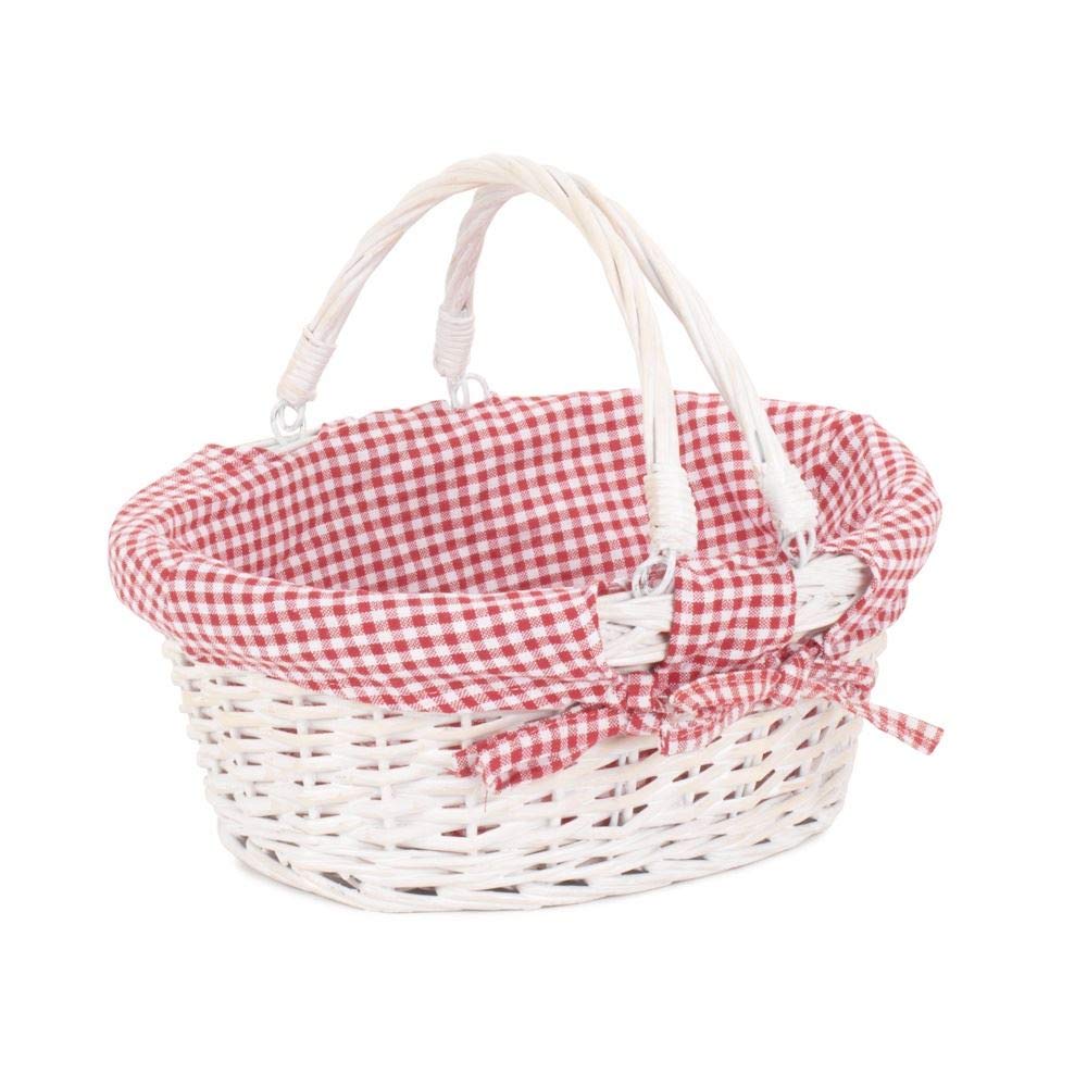 Red Hamper C104L Medium Swing Handle Wicker Shopper with Red and White Checked Lining